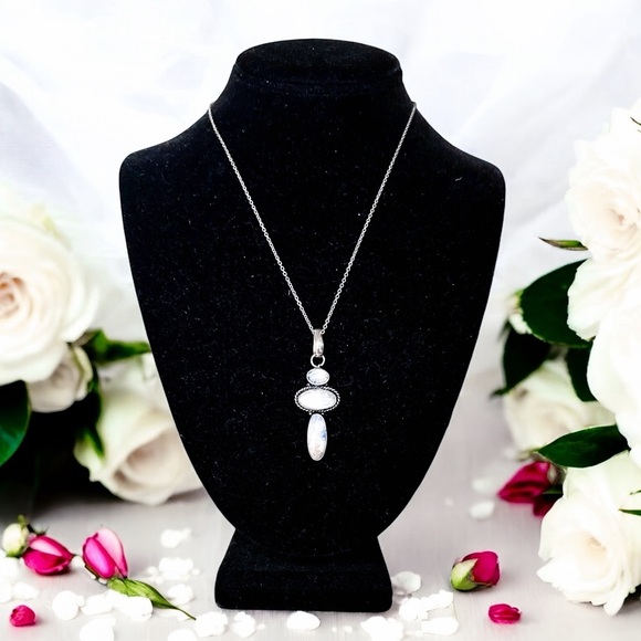 Natural Triple Rainbow Moonstone 925 Sterling Silver Pendant Dainty - Picture 6 of 11